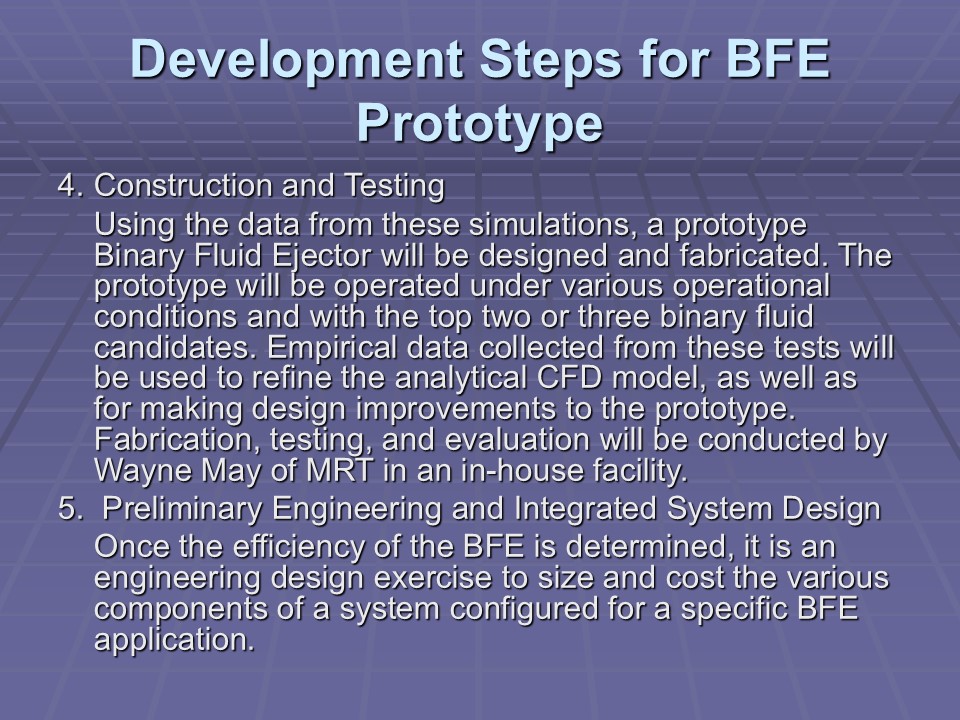 Development Steps for BFE Prototype