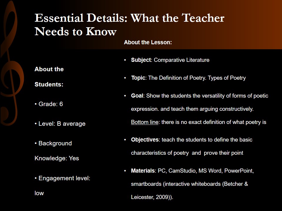 Essential Details: What the Teacher Needs to Know