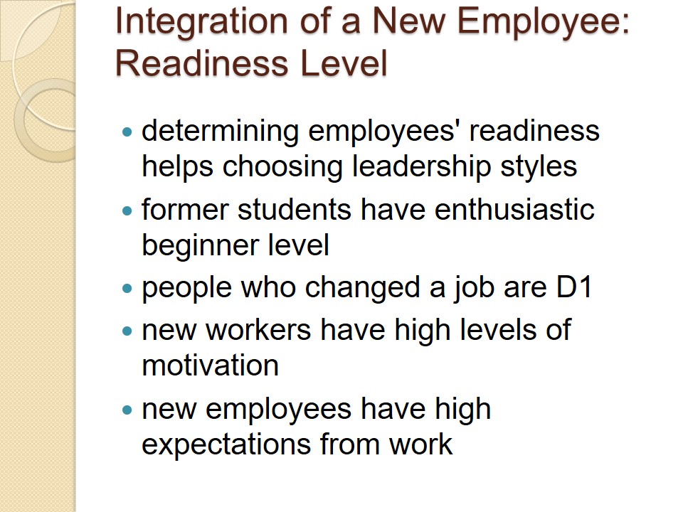 Integration of a New Employee: Readiness Level