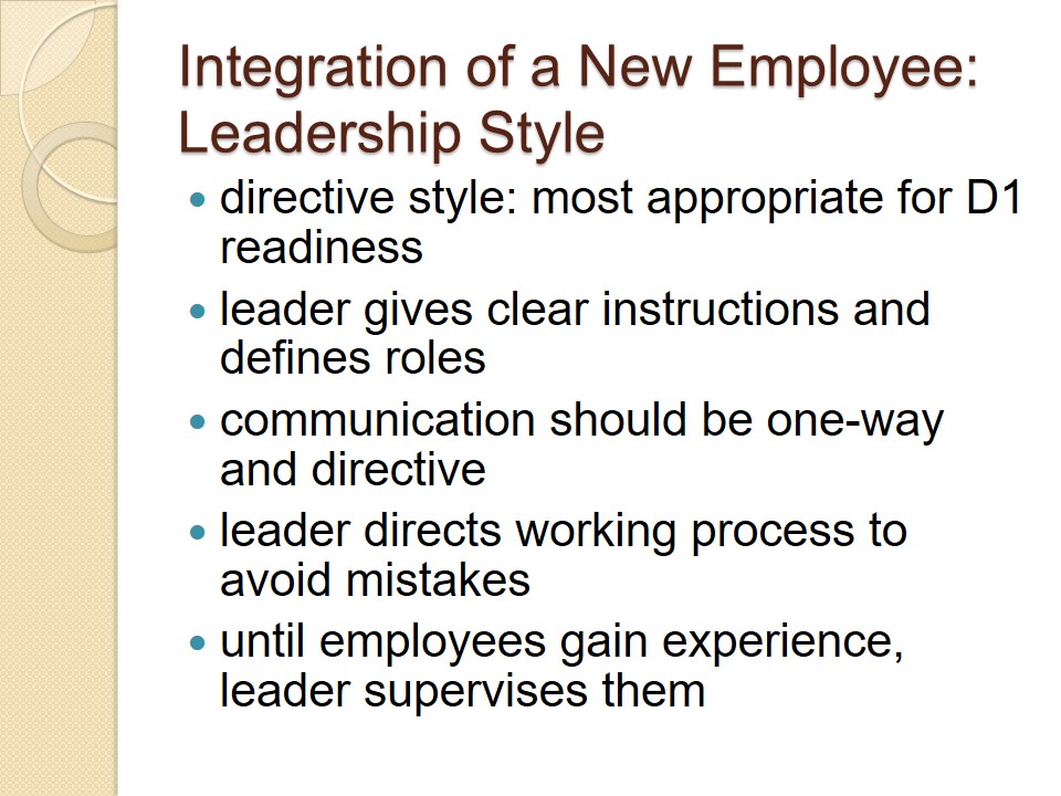 Integration of a New Employee: Leadership Style