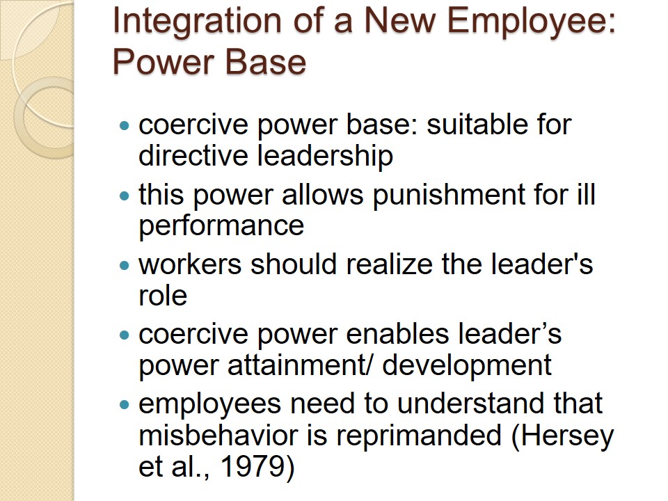 Integration of a New Employee: Power Base