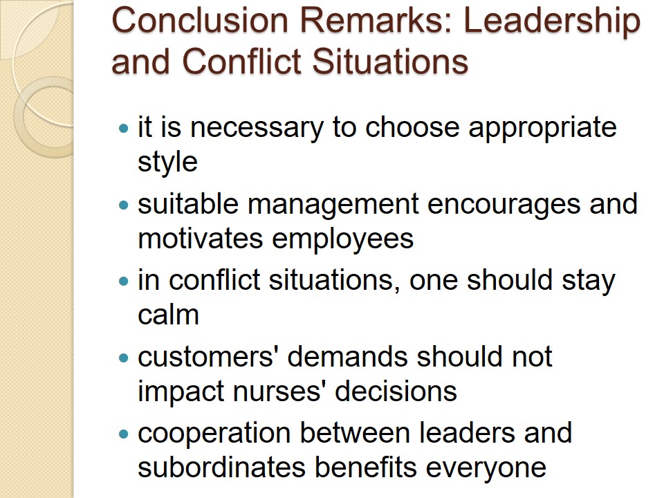 Conclusion Remarks: Leadership and Conflict Situations