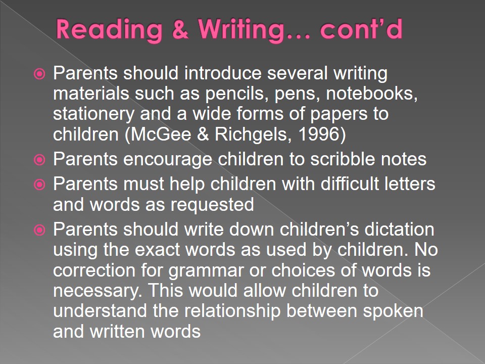 Parents use reading and writing in their daily activities