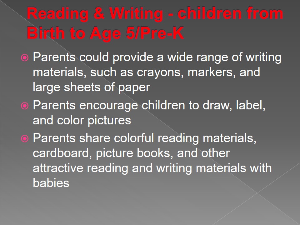 Reading & Writing - children from Birth to Age 5/Pre-K