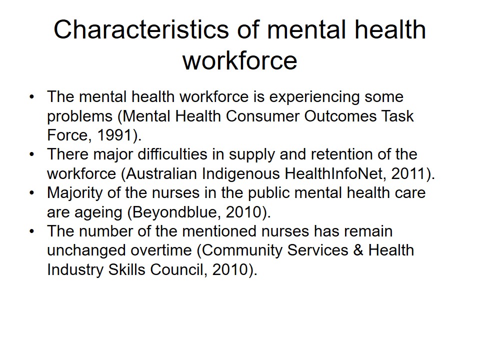 Characteristics of mental health workforce