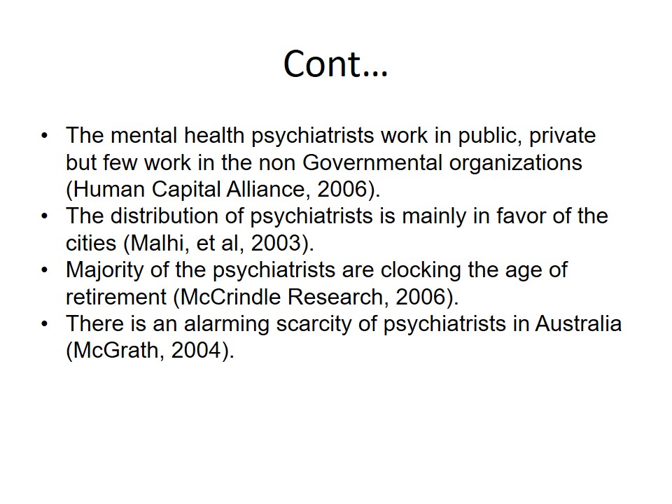 Characteristics of mental health workforce