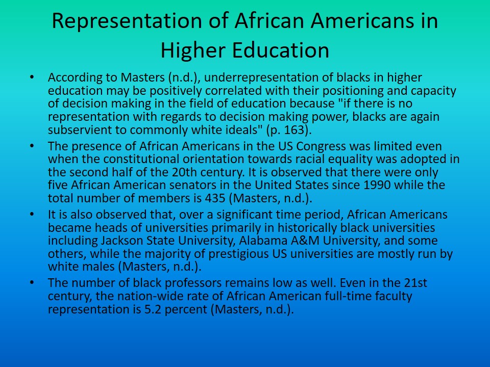 Representation of African Americans in Higher Education
