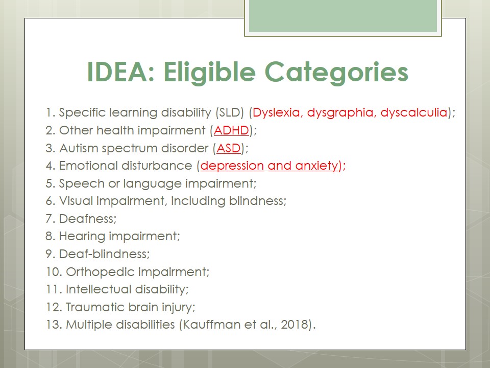 IDEA: Eligible Categories