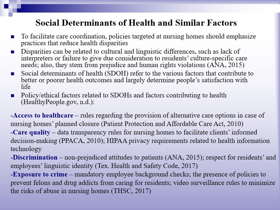 Social Determinants of Health and Similar Factors