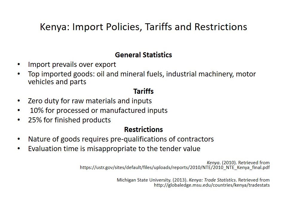 Kenya: Import Policies, Tariffs and Restrictions