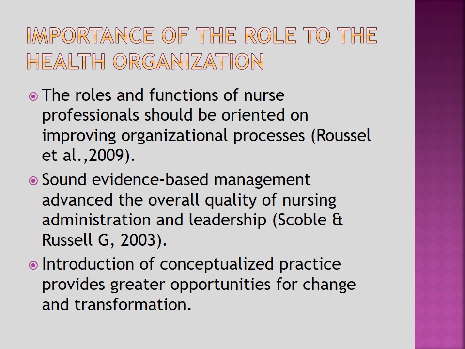 Importance of the role to the Health Organization