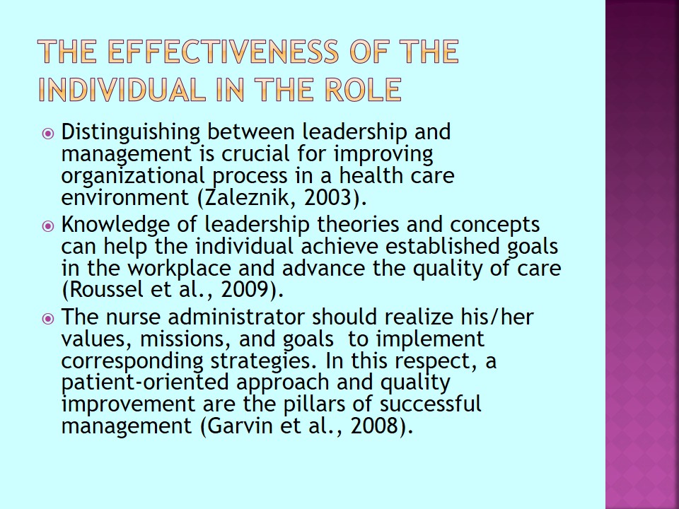 The effectiveness of the Individual in the role