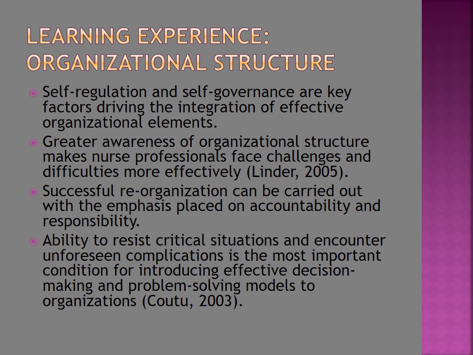 Learning experience: Organizational structure