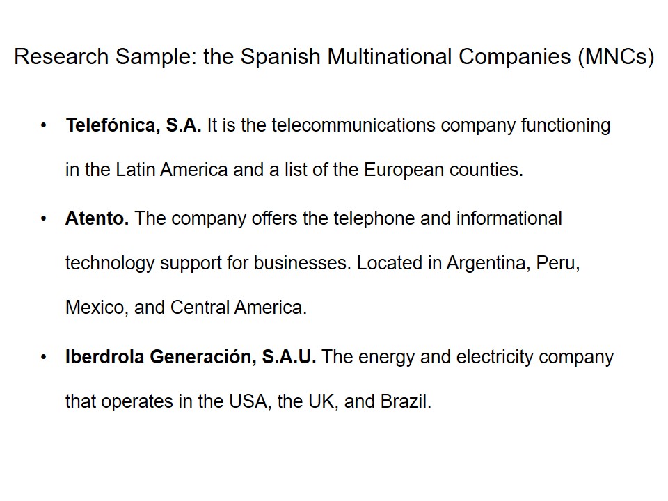 Research Sample: the Spanish Multinational Companies (MNCs)