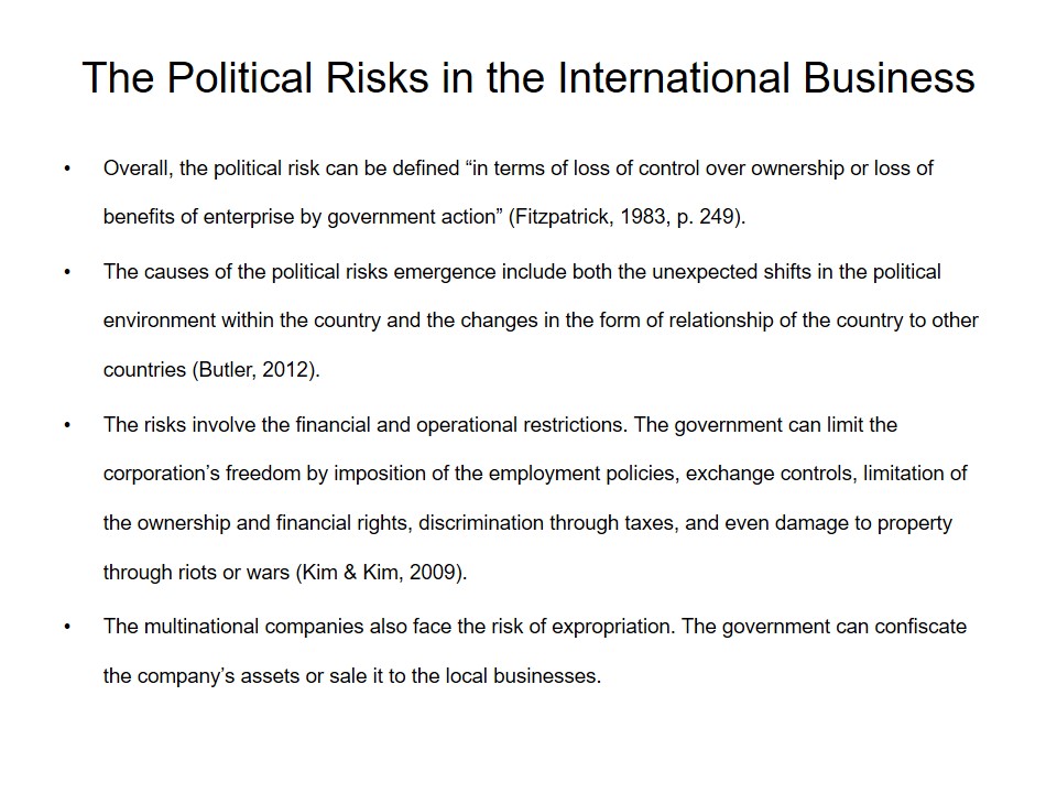 The Political Risks in the International Business
