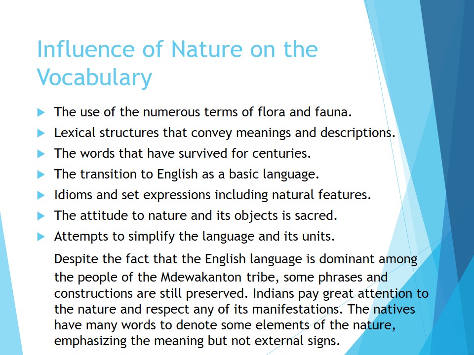 Influence of Nature on the Vocabulary