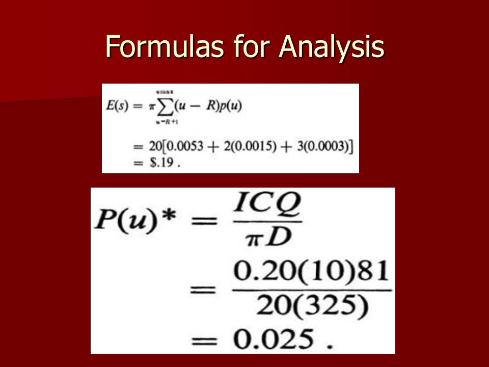 Formulas for Analysis 