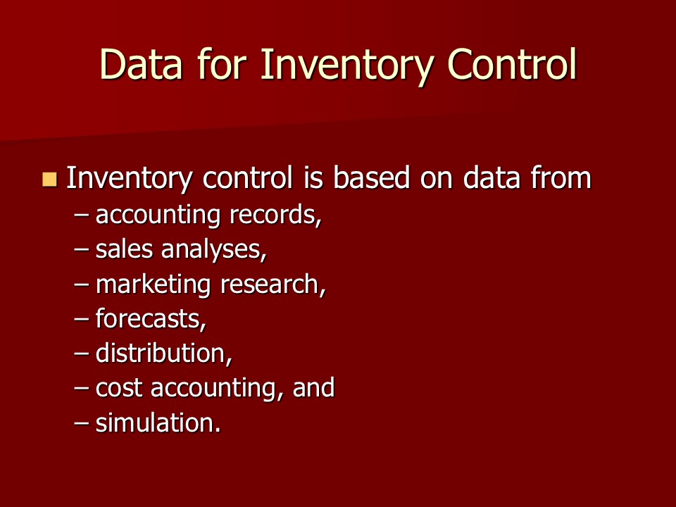 Data for Inventory Control