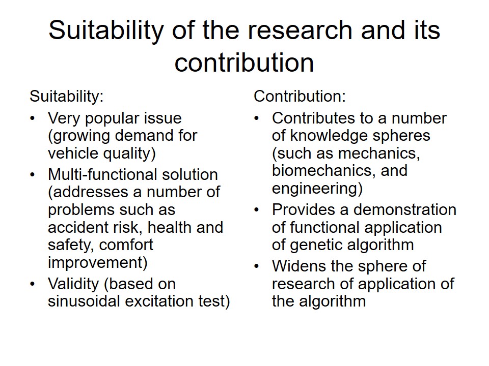 Suitability of the research and its contribution