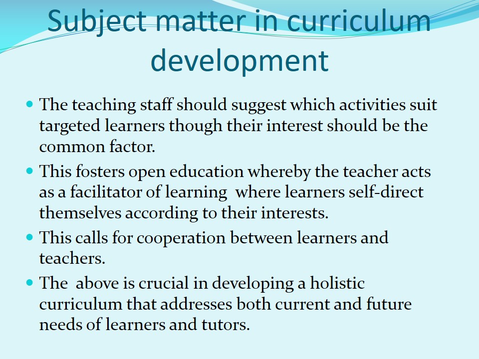 Subject matter in curriculum development