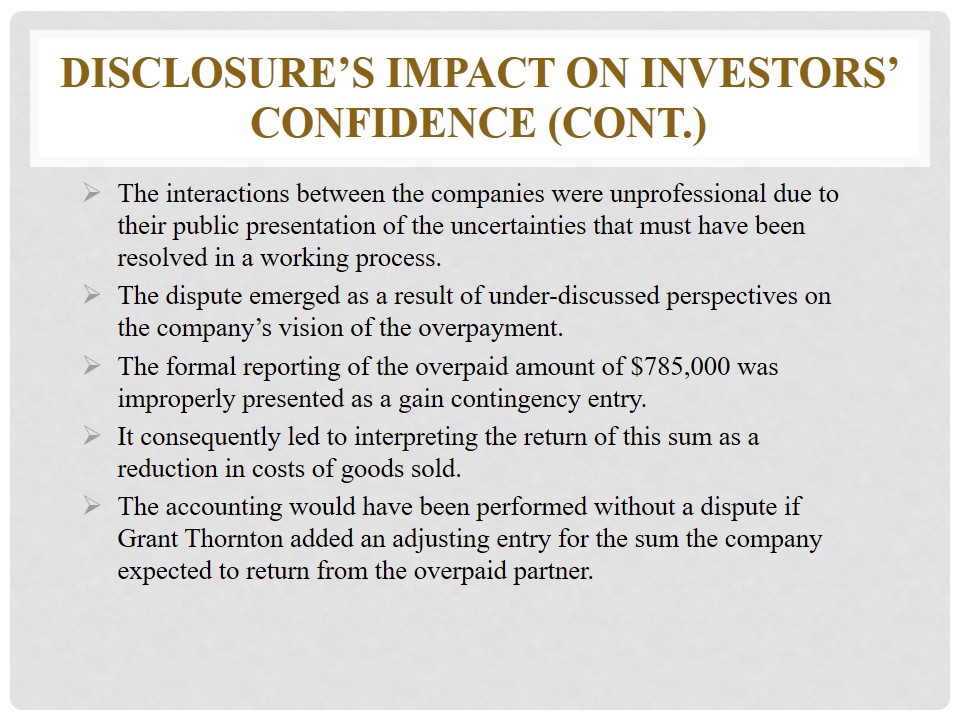 Disclosure’s impact on investors’ confidence
