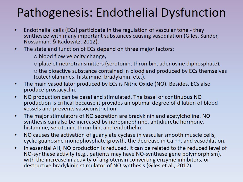 Pathogenesis: Endothelial Dysfunction
