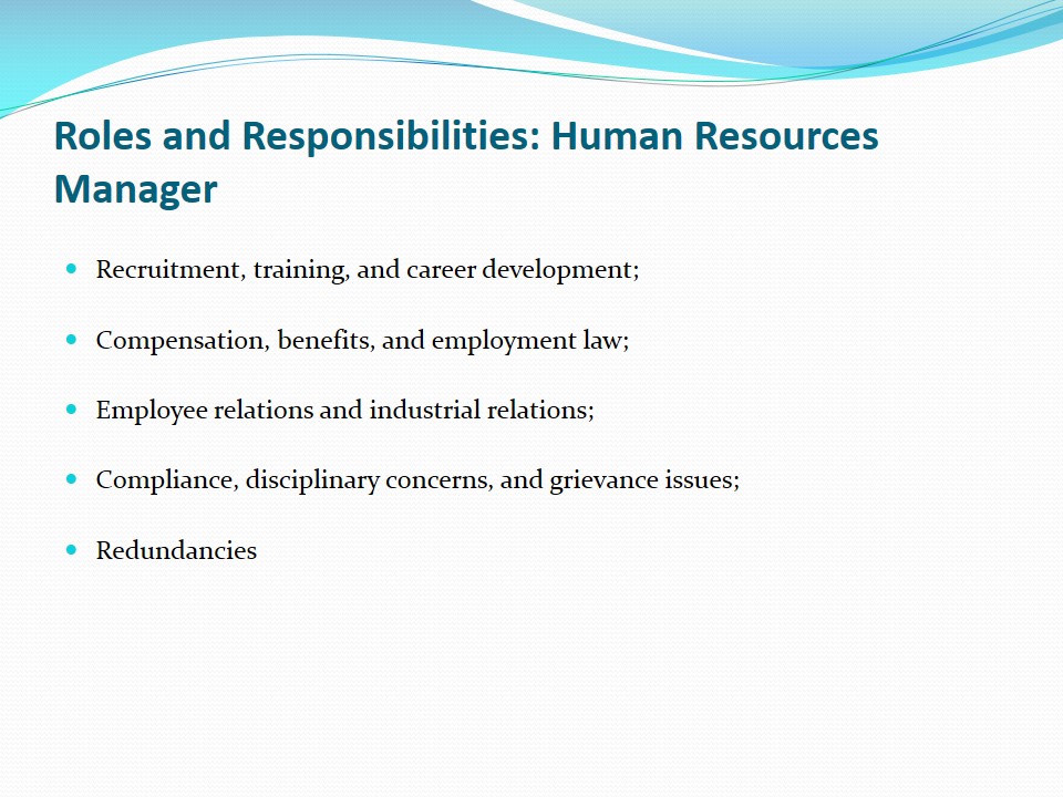 Roles and Responsibilities: Human Resources Manager