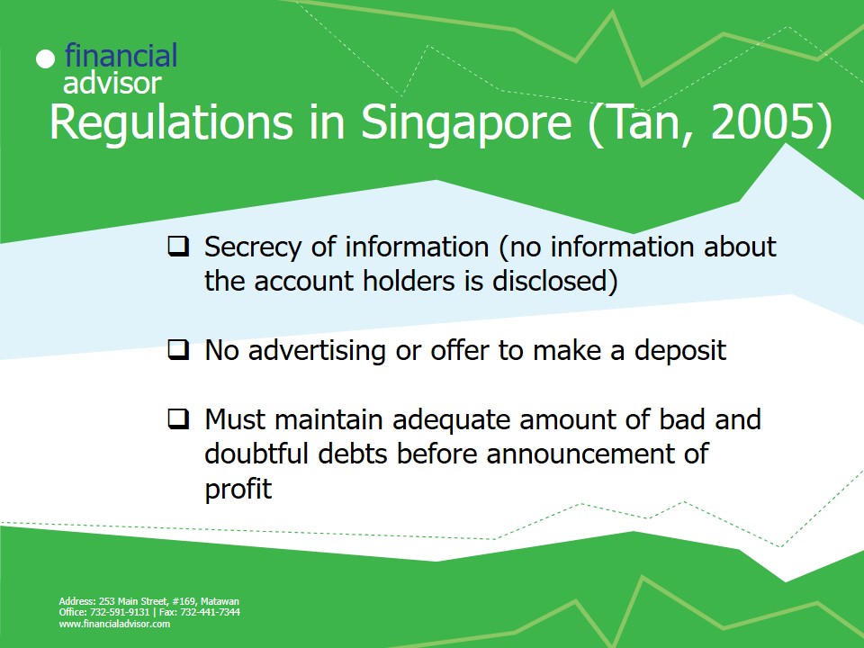 Regulations in Singapore (Tan, 2005)