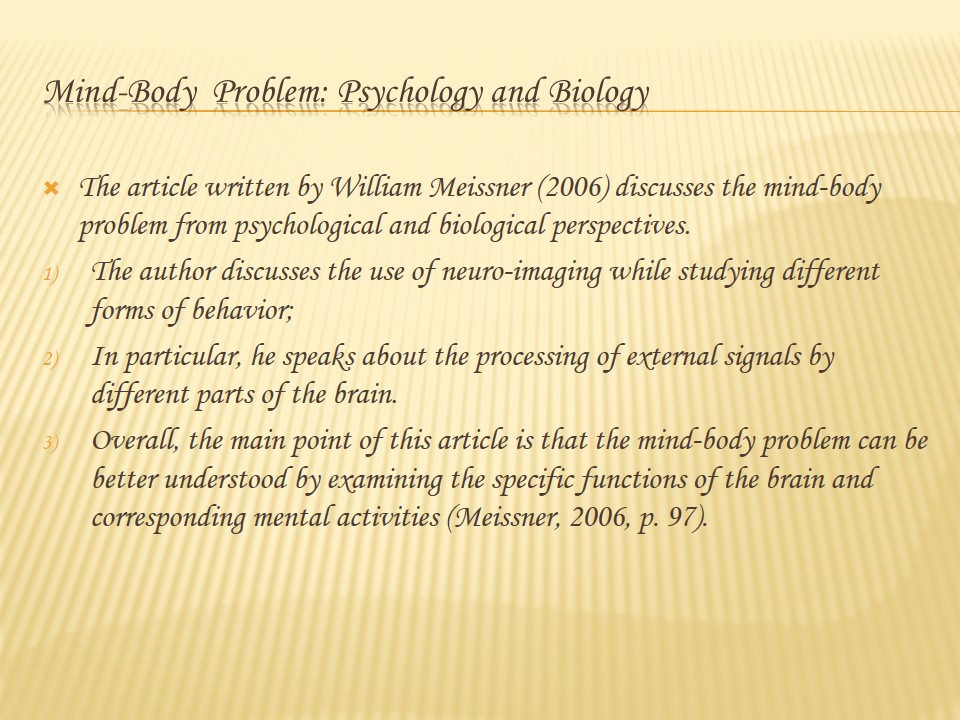 Mind-Body Problem: Psychology and Biology