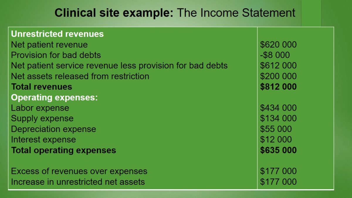 Clinical site example: The Income Statement