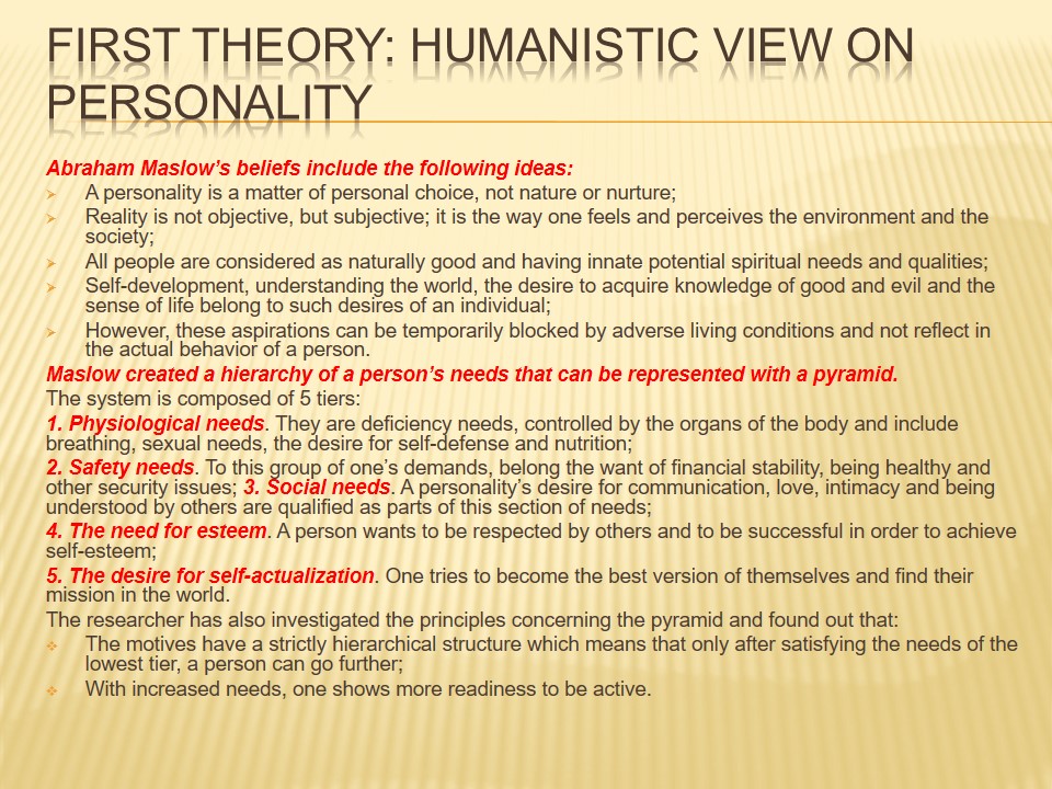 First Theory: Humanistic View on Personality