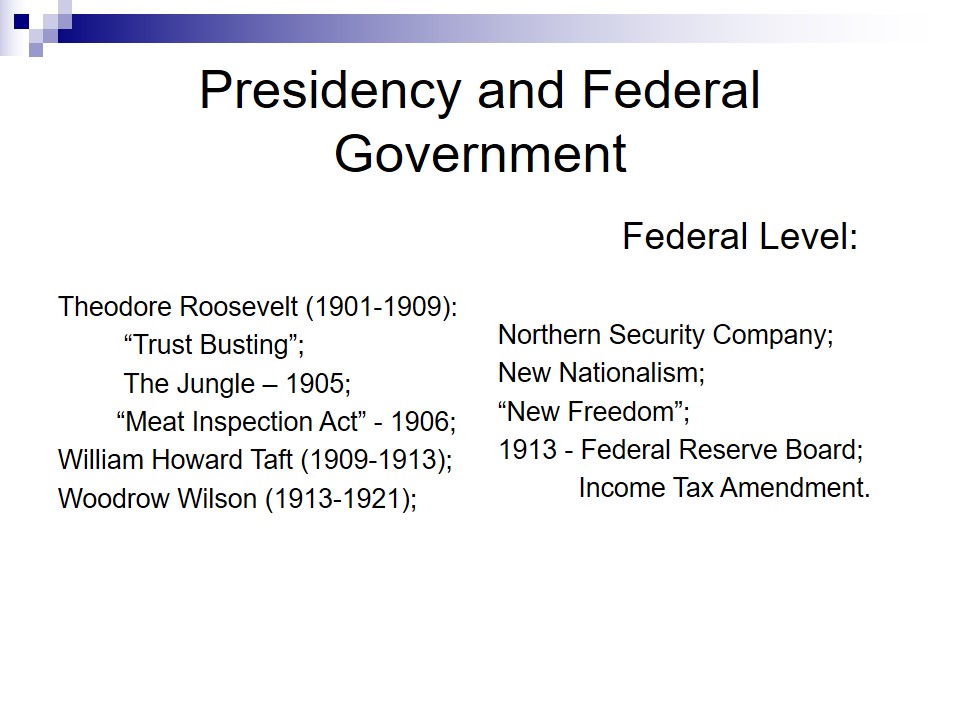 Presidency and Federal Government