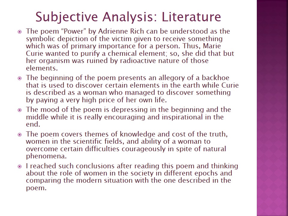 Subjective Analysis: Literature