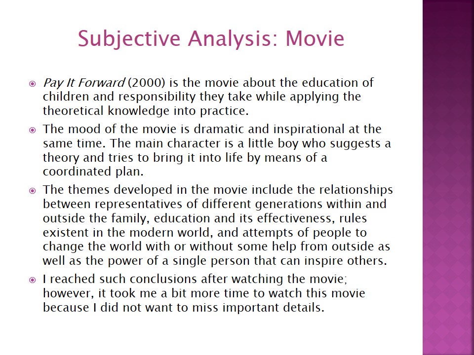 Subjective Analysis: Movie