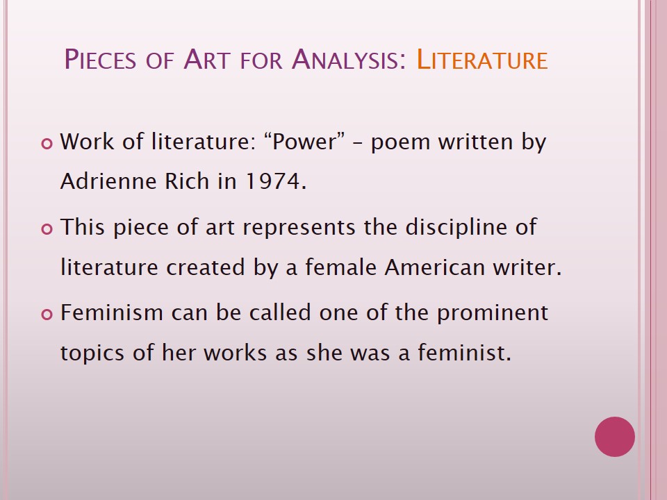 Pieces of Art for Analysis: Literature