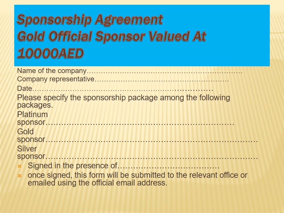 Sponsorship Agreement Gold Official Sponsor Valued At 10000AED