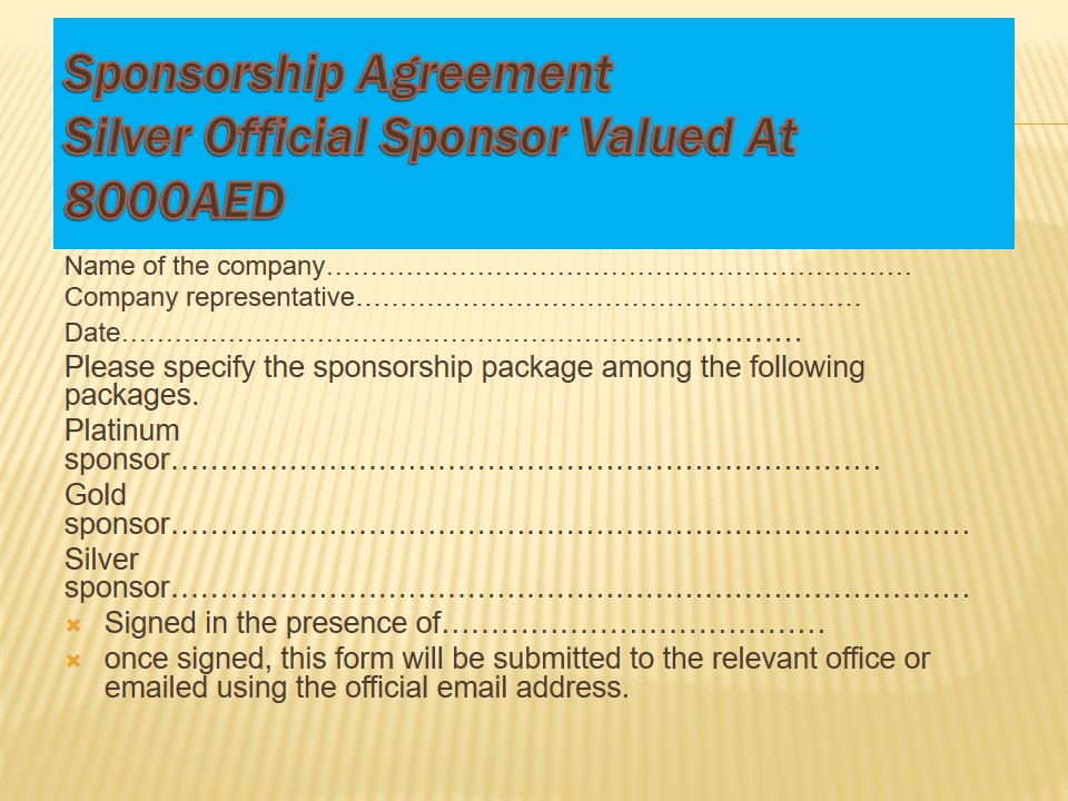 Sponsorship Agreement Silver Official Sponsor Valued At 8000AED