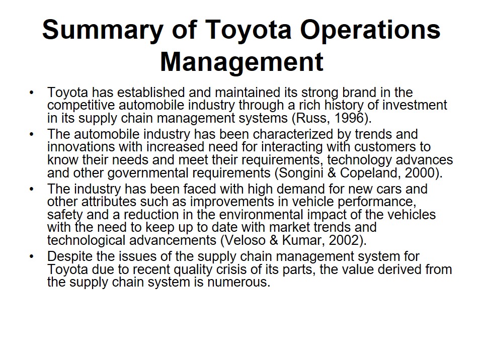 Summary of Toyota Operations Management
