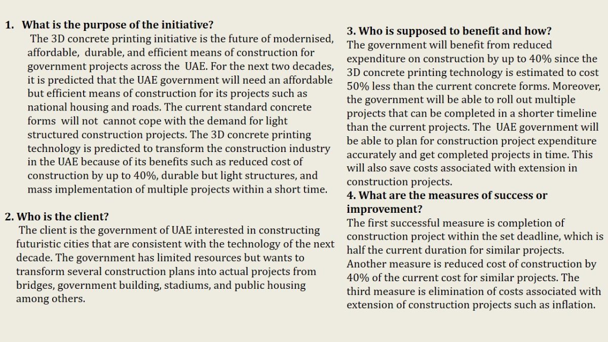 UAE Government Foresight and Scenarios Program: The 3D Concrete Printing 