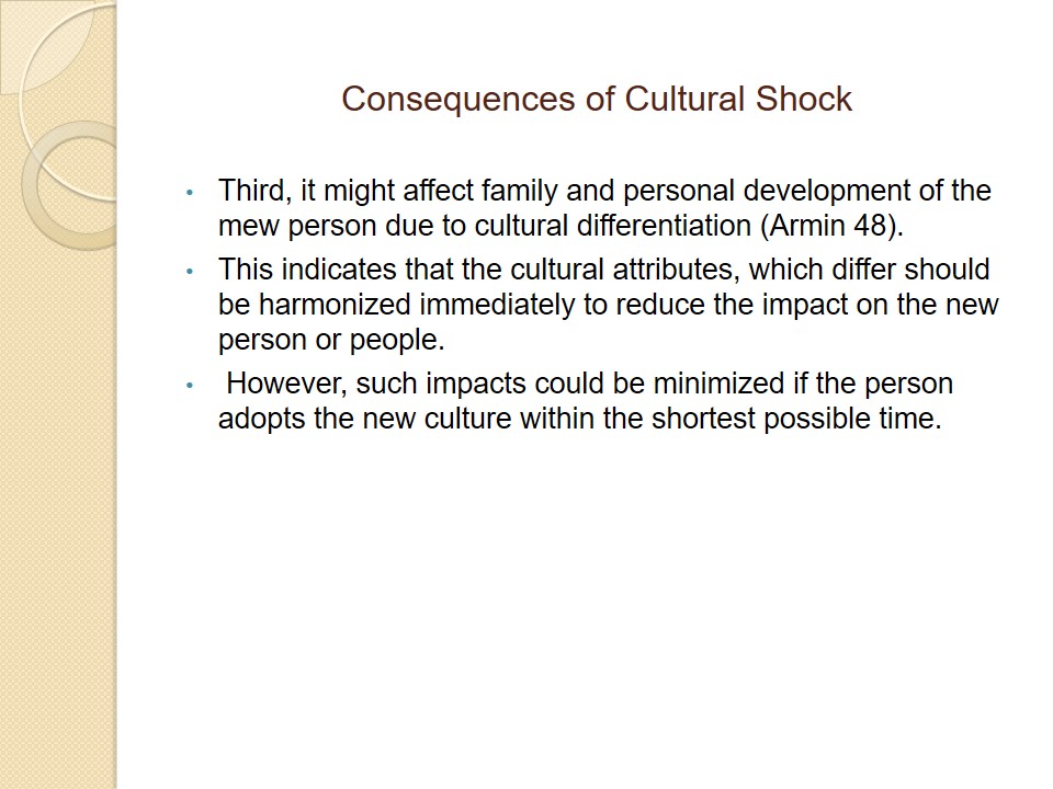 Consequences of Cultural Shock