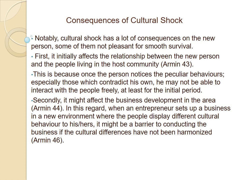 Consequences of Cultural Shock