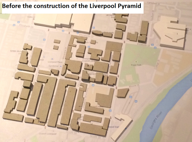 The city map before and after the construction of the Liverpool Pyramid