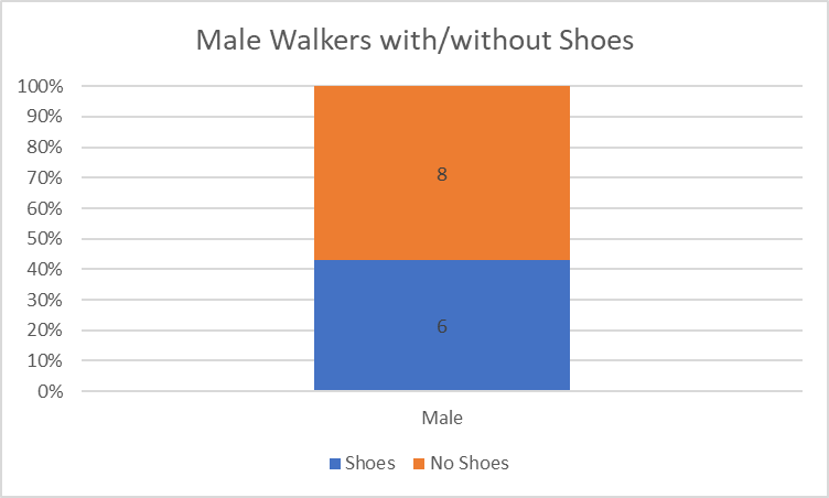 A 100% stacked column chart: men with and without shoes
