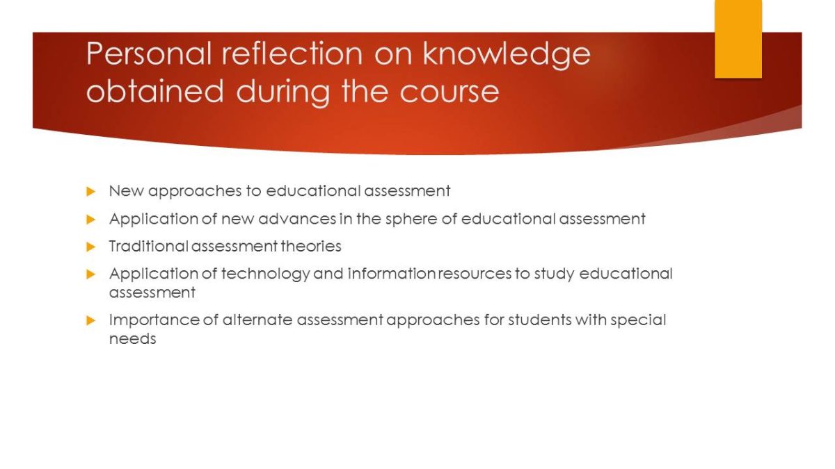 Personal reflection on knowledge obtained during the course