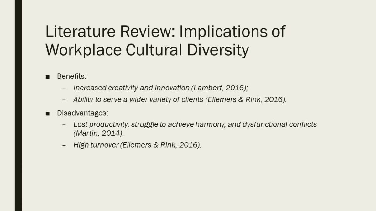 Literature Review: Implications of Workplace Cultural Diversity