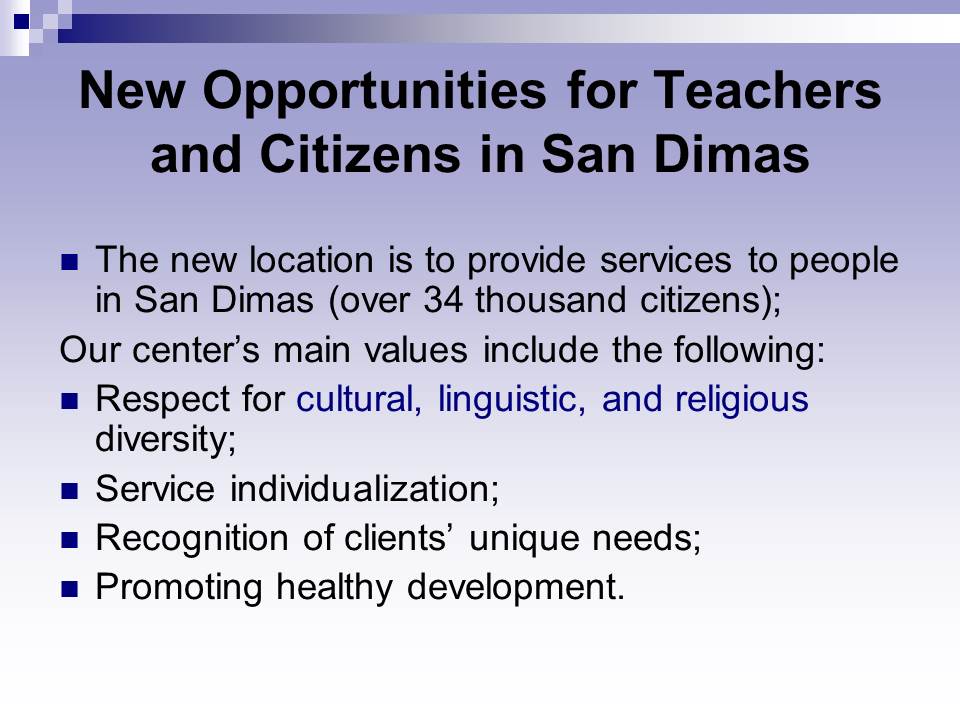 New Opportunities for Teachers and Citizens in San Dimas