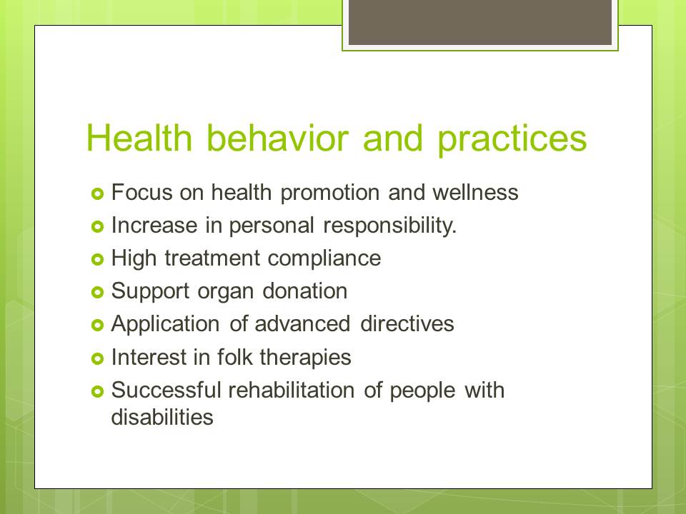 Health behavior and practices