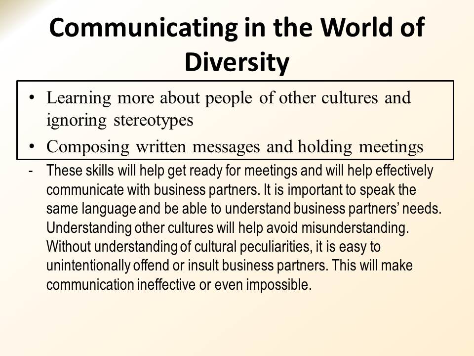 Communicating in the World of Diversity