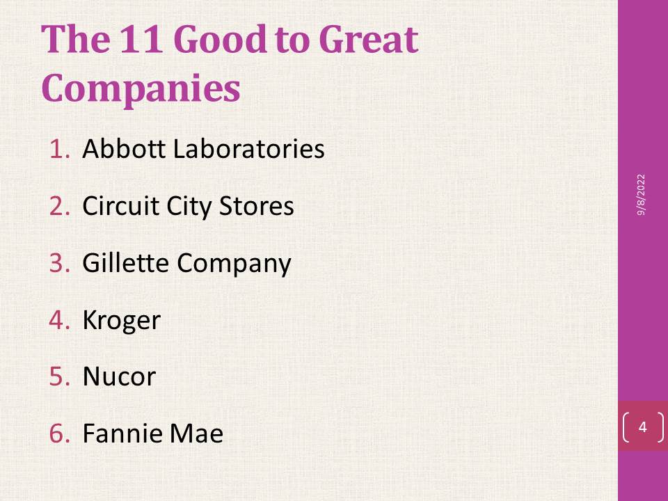 The 11 Good to Great Companies