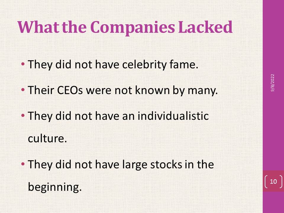 What the Companies Lacked